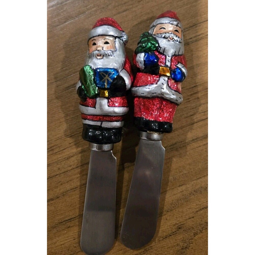 S/2 vintage Boston Warehouse Christmas cheese spreaders hand-painted Santas